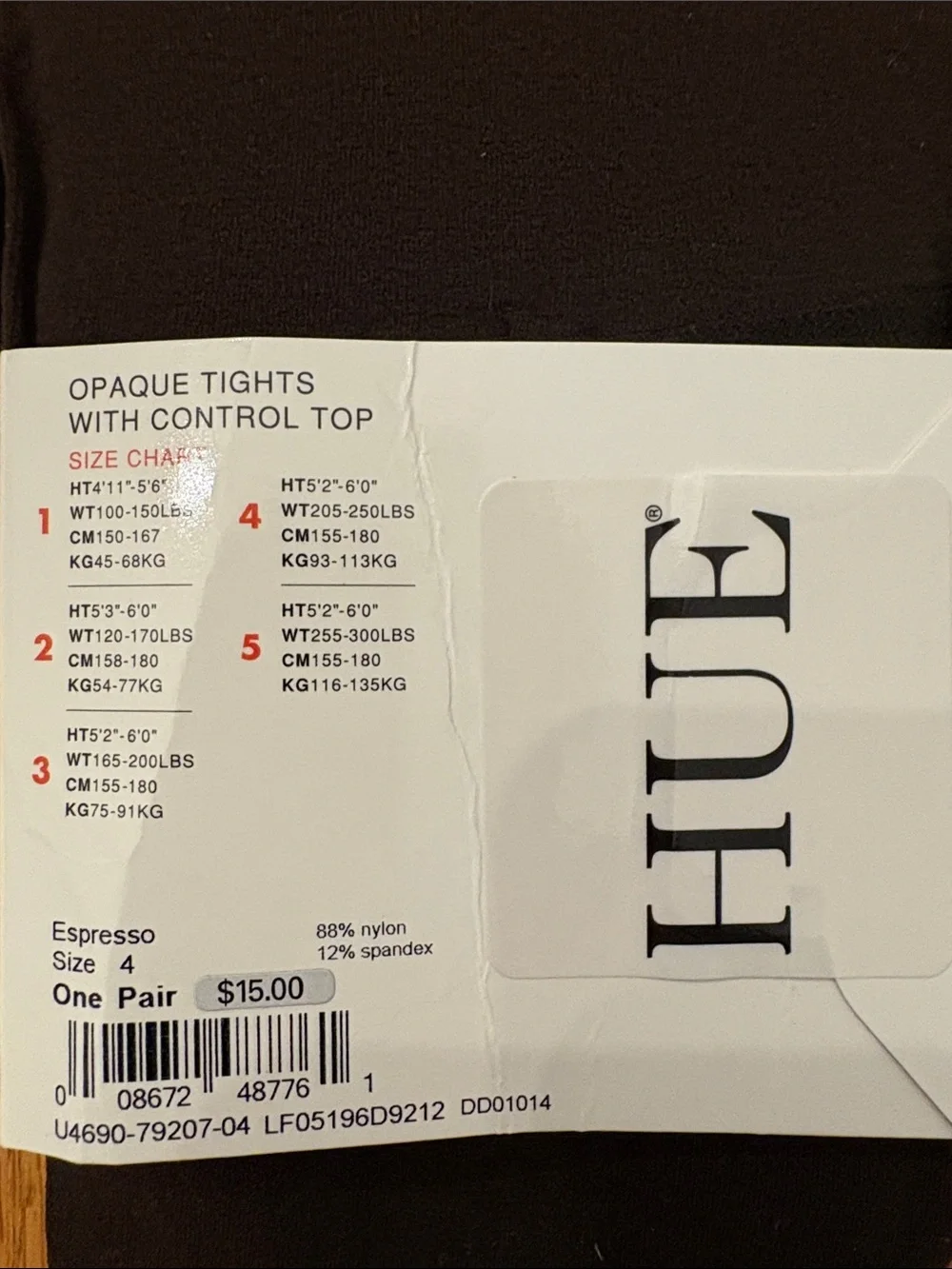 HUE Opaque Control Top Tights in Espresso Brown